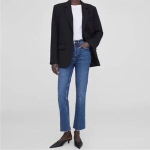 ANINE BING Lara High Rise Button Fly Classic Blue Women's Cropped Jeans S 26